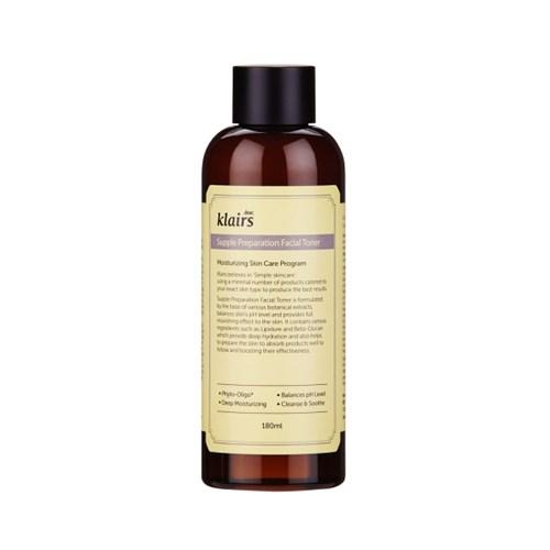 ProtoClinical k-beauty KLAIRS Supple Preparation Facial Toner 180ml single upright toner bottle centered on a light background with pale blue side accents.