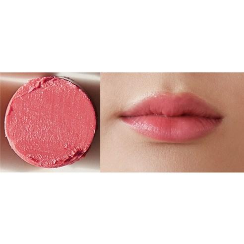 ProtoClinical k-beauty melixir Vegan Lip Butter 3.9g #05 Dewy Rose (Tinted) split image with a rosy pink balm cross-section beside lips wearing a soft rose tint on a white background