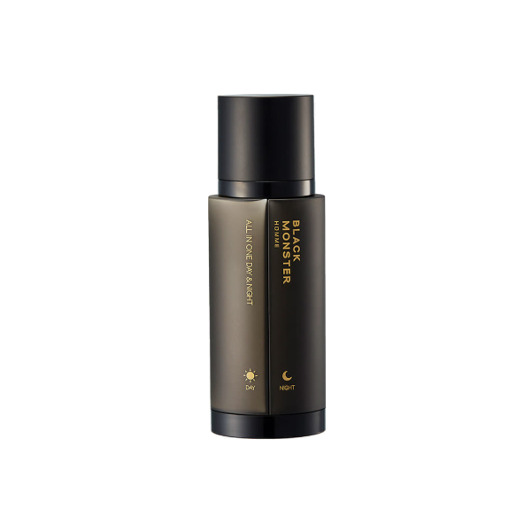 [BLACK MONSTER] Homme All In One Day & Night 50ml by ProtoClinical shown in a front-facing men's skincare bottle on a clean background, highlighting the all-in-one packaging for a k-beauty grooming routine.
