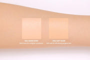 ProtoClinical k-beauty 3CE Glow Cushion 15g + Refill swatch-style horizontal peach band on a pale cream background with soft blue corner shading