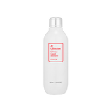 ProtoClinical k-beauty COSRX AC Collection Calming Liquid Intensive 125ml single upright treatment bottle centered on a white background with soft red and gray accents
