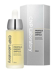 ProtoClinical k-beauty CNP Propolis Energy Ampule 35ml ampule bottle and matching box standing side by side on a white background