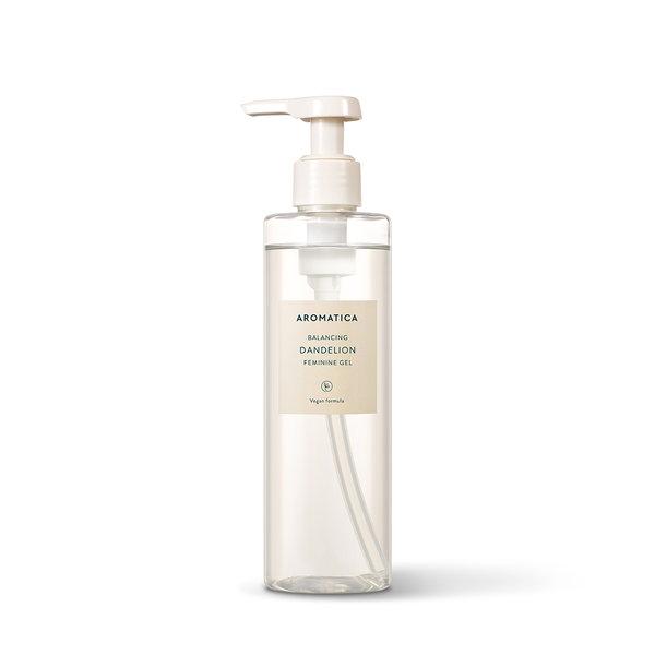 ProtoClinical k-beauty AROMATICA Dandelion Feminine Gel 250ml single upright light beige bottle centered on a white background with soft side shading