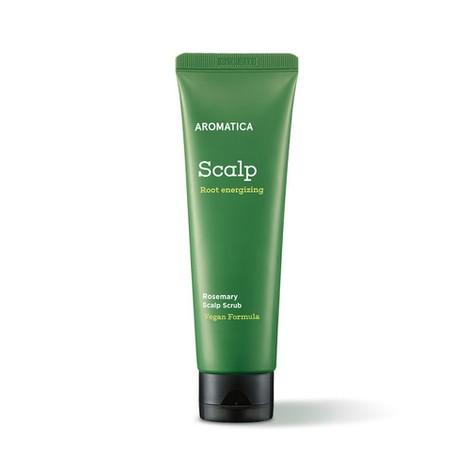 ProtoClinical k-beauty AROMATICA Rosemary Scalp Scrub 165g single green scrub jar centered on a white background with soft pink side accents
