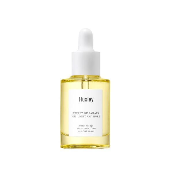 ProtoClinical k-beauty Huxley Oil ; Light and More 30ml in a soft sage and cream silhouette on a light background