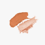 ProtoClinical k-beauty [DEAR DAHLIA] Paradise Dual Palette 4g #02 Secret Rendezvous soft peach beauty close-up with a centered diamond-shaped form on a pale aqua and cream background.