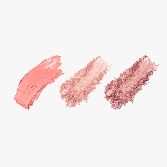 ProtoClinical k-beauty [DEAR DAHLIA] Paradise Dual Palette 4g #08 Strawberry Crush close-up with a wide rose palette form, pale blue-and-white background, and soft pink tones