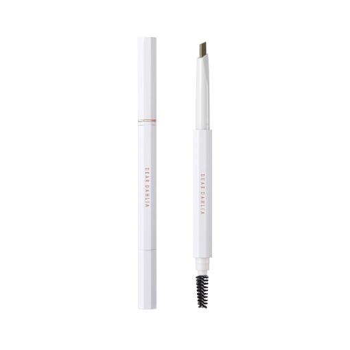 ProtoClinical k-beauty [DEAR DAHLIA] Perfect Brow Longwear Sculpting Pencil 0.35g (3 Colors) deep brown brow pencil close-up with a centered diagonal form on a pale background
