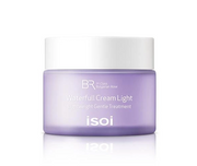 ProtoClinical k-beauty isoi Bulgarian Rose Waterfull Cream Light 50ml shown as a soft blue-lavender packaging silhouette with a muted gray vertical center on a light background.
