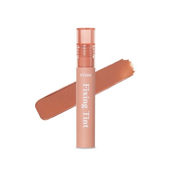 ProtoClinical k-beauty ETUDE HOUSE Fixing Tint 4g #04 Ginger Milktea soft rose diamond swatch with a vertical pink center on a pale blue and white background.
