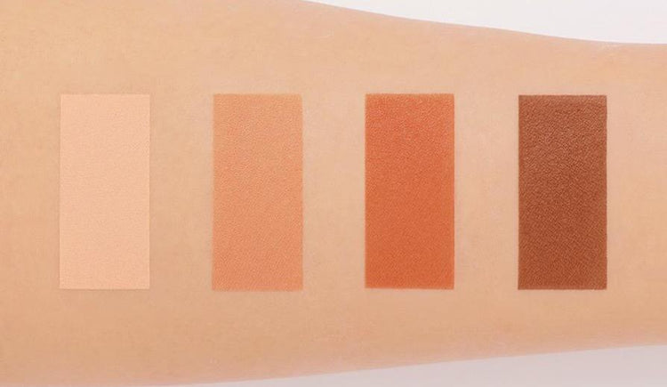 ProtoClinical k-beauty 3CE MINI MULTI EYE COLOR PALETTE 3.5g #BROWN RUM horizontal swatch strip with tan and brown vertical bands on a light background