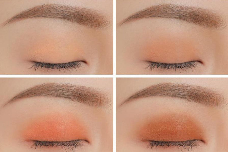 ProtoClinical k-beauty 3CE MINI MULTI EYE COLOR PALETTE 3.5g #BROWN RUM horizontal swatch strip with tan and brown vertical bands on a light background