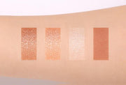 ProtoClinical k-beauty 3CE MINI MULTI EYE COLOR PALETTE 3.5g #CASUAL TALK horizontal swatch strip with peach and beige vertical bands on a light background