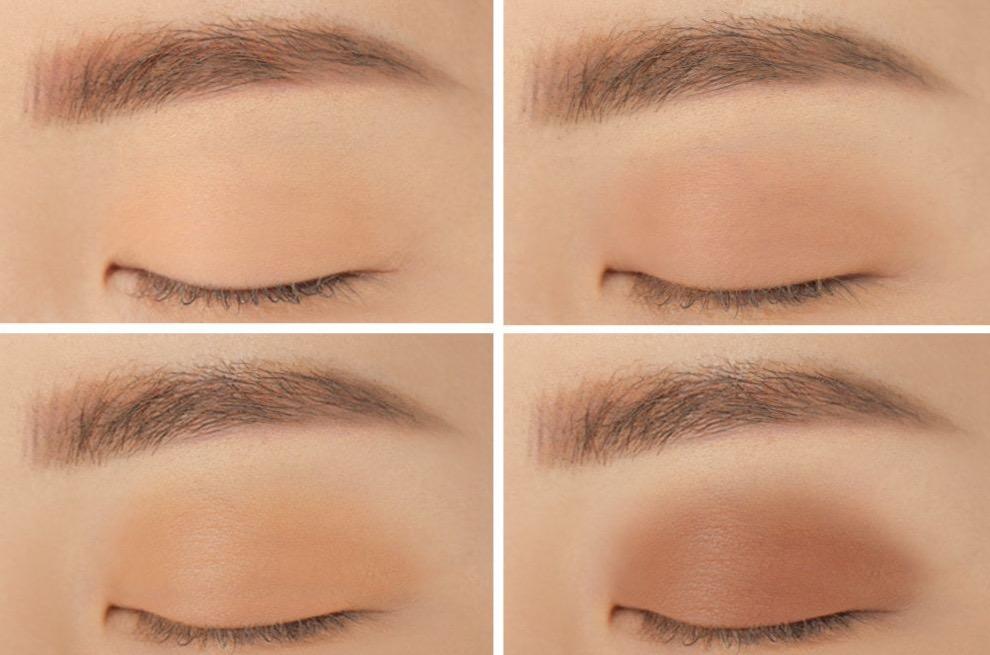 ProtoClinical k-beauty 3CE MINI MULTI EYE COLOR PALETTE 3.5g #FLAT CALL horizontal swatch strip with multiple vertical eyeshadow bands on a light background