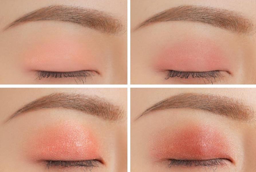 ProtoClinical k-beauty 3CE MINI MULTI EYE COLOR PALETTE 3.5g #SIDE BY SIDE horizontal swatch strip with multiple vertical eyeshadow bands on a light background