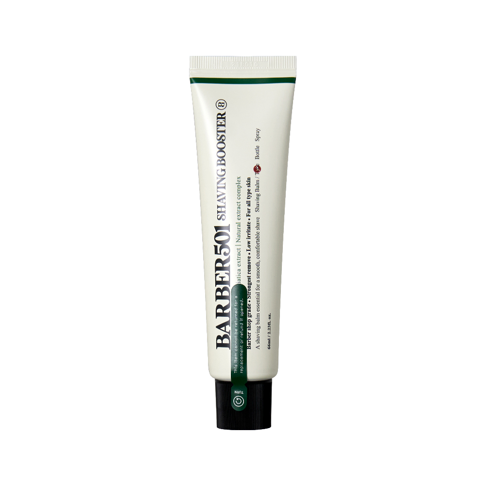 BARBER501 SHAVING BOOSTER Shaving Cream 66ml #CICA(GREEN) by ProtoClinical shown in product packaging on a clean white background for a k-beauty men's grooming routine.