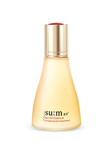 ProtoClinical k-beauty su:m37 Secret Essence 80ml product graphic on a pale beige background.