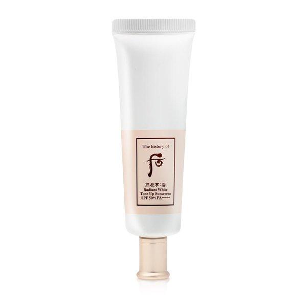 ProtoClinical k-beauty [The History of Whoo] GONGJINHYANG SEOL Radiant White Tone Up Sunscreen 50ml sunscreen product packaging on a light background.