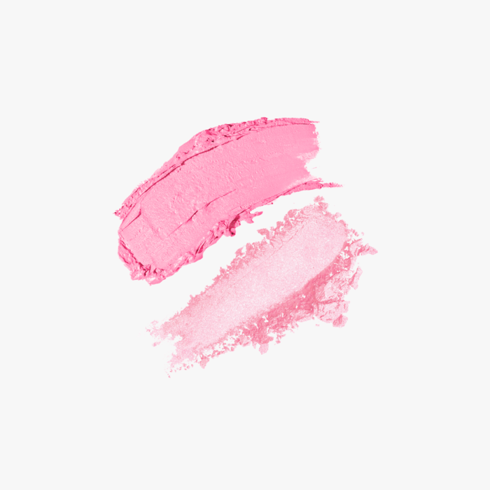 ProtoClinical k-beauty [DEAR DAHLIA] Paradise Dual Palette Blusher Duo 4g #02 Petal Princess shown as a coral and pink diamond-shaped cosmetic graphic centered on a pale aqua background