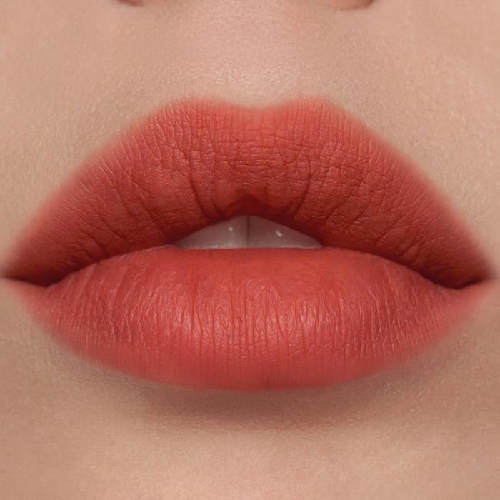 ProtoClinical k-beauty [DEAR DAHLIA] Paradise Dream Velvet Lip Mousse 6.5ml #04 Teddy muted red product close-up with soft blue and green accents on a light background
