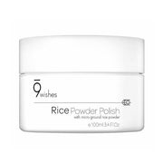 9wishes Rice Powder Polish 100ml by ProtoClinical presented in a product detail graphic featuring the powder polish bottle for a k-beauty skincare routine.