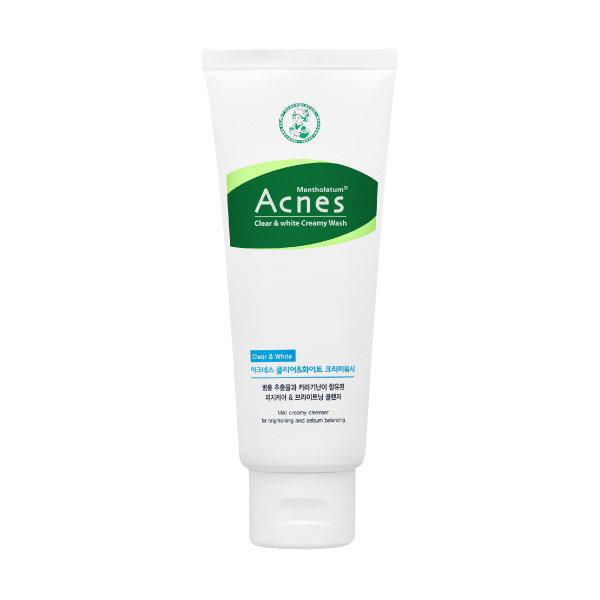 ProtoClinical k-beauty Acnes Clear and White Creamy Wash 100g single pale green cleanser package centered on a clean white background.