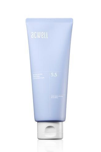 ProtoClinical k-beauty acwell pH Balancing Soothing Cleansing Foam 150ml single upright cleansing foam tube in pale blue packaging on a light background.