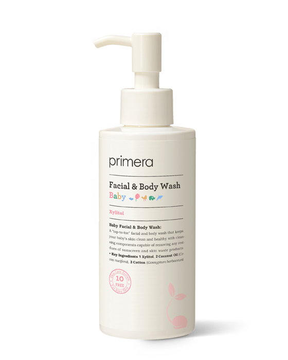 ProtoClinical k-beauty primera Baby Facial & Body Wash 250ml single pump bottle packshot on a clean white background