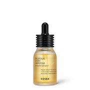 ProtoClinical k-beauty COSRX Full Fit Propolis Light Ampoule 30ml single upright amber ampoule bottle with a black dropper cap on a white background