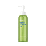 ProtoClinical k-beauty MANYO FACTORY Herb Green Cleansing Oil 200ml single upright cleansing oil bottle in muted sage packaging on an off-white background.