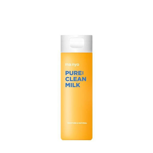 ProtoClinical k-beauty Manyo Factory Pure Cleansing Milk 200ml single upright cleansing milk bottle in warm beige packaging on a light background.