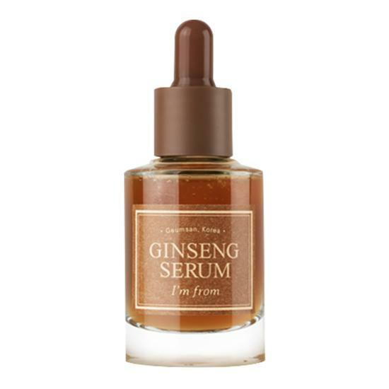 ProtoClinical k-beauty I'm from Ginseng Serum 30ml single upright brown serum bottle centered on white with pale peach and blue side shading