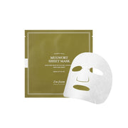 ProtoClinical k-beauty I'm from Mugwort Sheet Mask 20ml X 10ea with an olive green mask packet and a white sheet mask displayed side by side on a white background