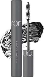 ProtoClinical k-beauty rom&nd HAN ALL FIX MASCARA (2 types) shown as a tall vertical mascara tube with gray-black packaging centered on a pale background