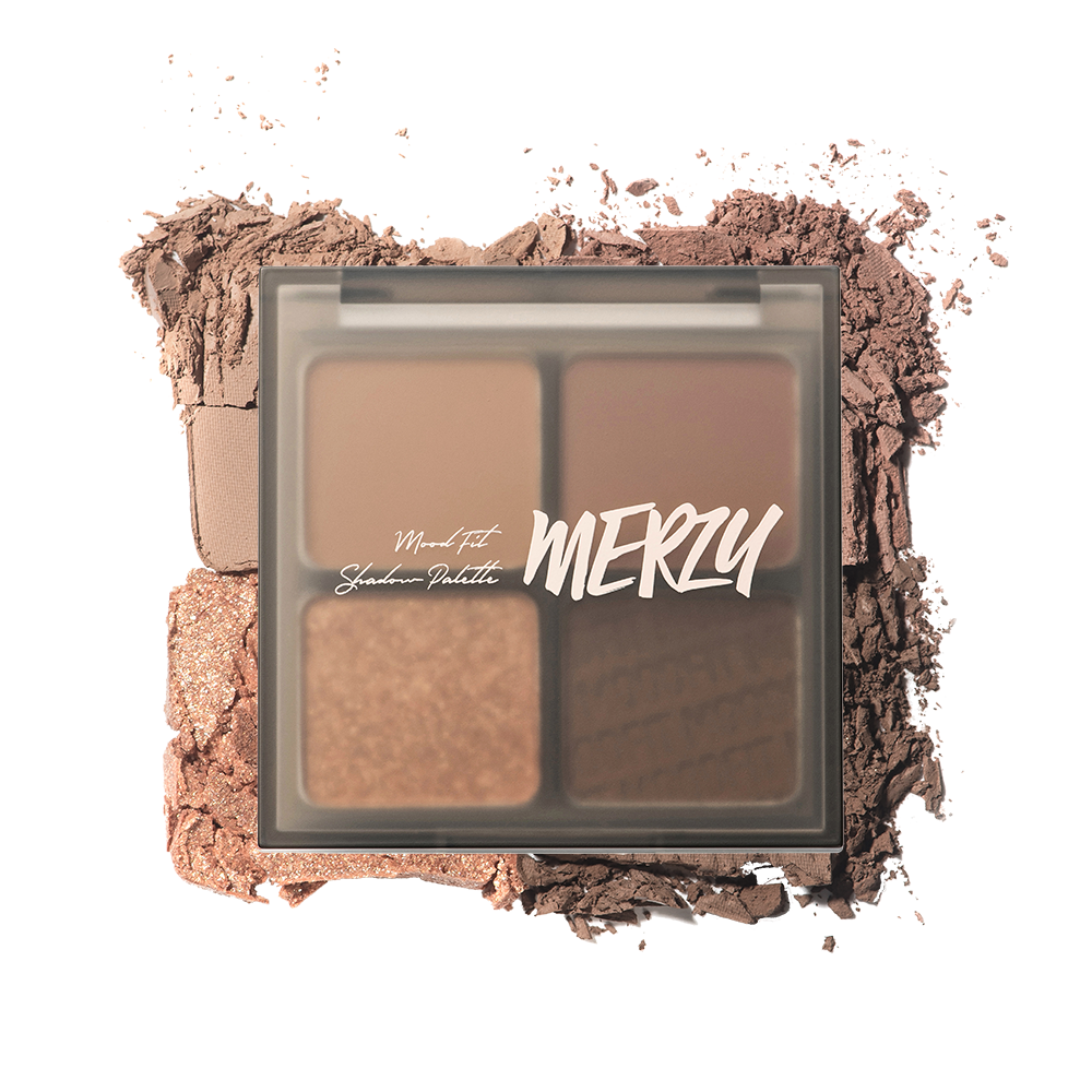 ProtoClinical k-beauty MERZY Mood-Fit Shadow Palette 8g (3 Colors) single square eyeshadow palette compact with tan and brown shade pans on a light background