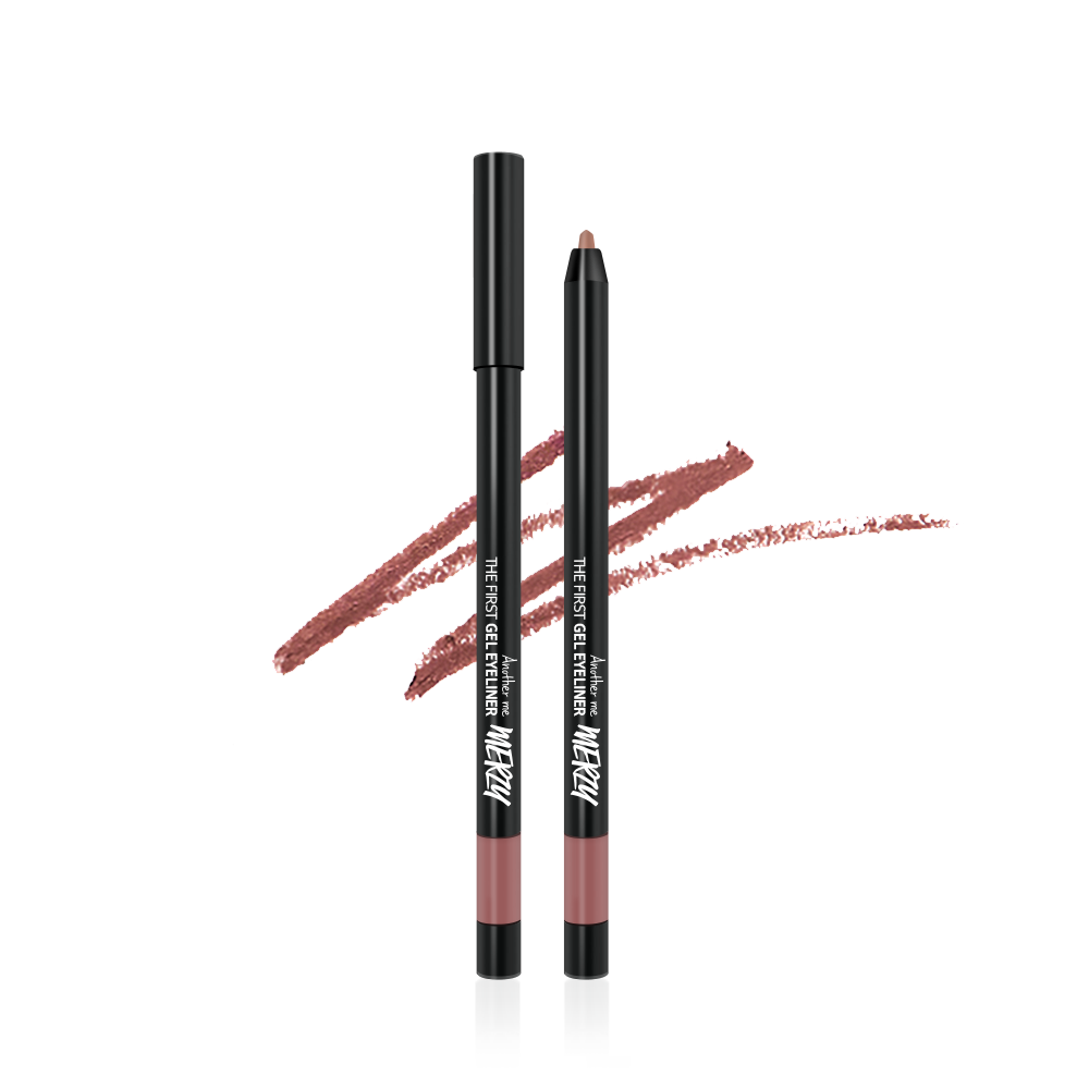 ProtoClinical k-beauty MERZY THE FIRST GEL EYELINER 0.5g (10 Colors) Rosy Burgundy shade graphic in rosy burgundy tones with centered product visuals on a light background