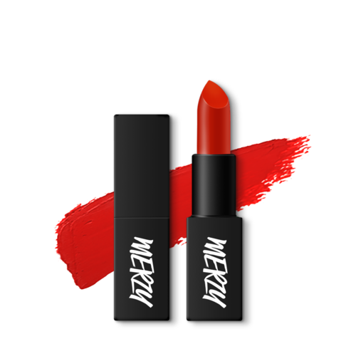 ProtoClinical k-beauty MERZY THE FIRST LIPSTICK ME SERIES 3.5g (8 Colors) rosy mauve lipstick bullet in a faceted beige case close-up against a black background