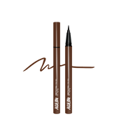ProtoClinical k-beauty MERZY THE FIRST PEN EYELINER 0.5g (3 Colos) single vertical warm brown eyeliner swatch with a pointed top and rounded center on a black background