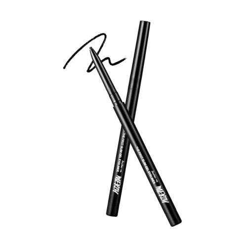 ProtoClinical k-beauty MERZY THE FIRST SLIM GEL EYELINER 0.05g (5 Colors) single vertical gel eyeliner swatch with a pointed tip and rounded center on a black background
