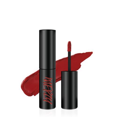 ProtoClinical k-beauty MERZY THE FIRST VELVET TINT SEASON 1 (V1~V6) 4.5g (6 Colors) deep plum teardrop swatch with a dark center and pale green side shading.
