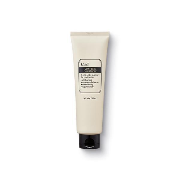 ProtoClinical k-beauty KLAIRS Gentle Black Facial Cleanser 140ml single upright cleanser container centered on a light background.