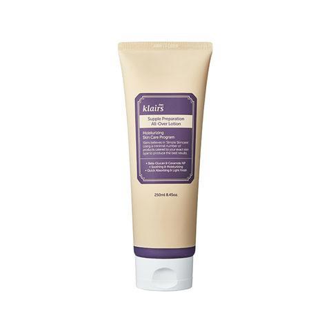 KLAIRS Supple Preparation All Over Lotion 250ml by ProtoClinical shown as a k-beauty lotion bottle on a clean white background.