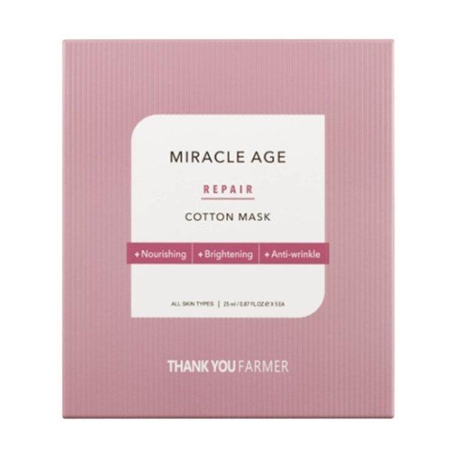 ProtoClinical k-beauty [THANK YOU FARMER] Miracle Age Repair Cotton Mask 25ml X 5ea single sheet mask packet shown alone on a light background