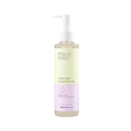 ProtoClinical k-beauty [THANK YOU FARMER] Pollufree Pore Deep Cleansing Oil 200ml shown in a golden bottle product thumbnail on a bright yellow background.