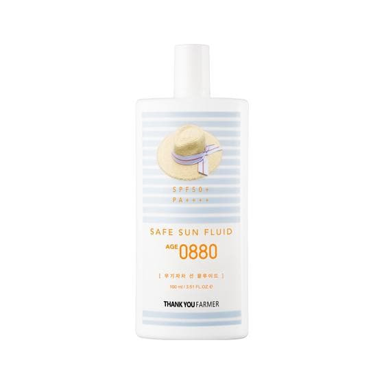 ProtoClinical k-beauty [THANK YOU FARMER] Safe Sun Fluid Age 0880 100ml shown in a centered product thumbnail on a light background.