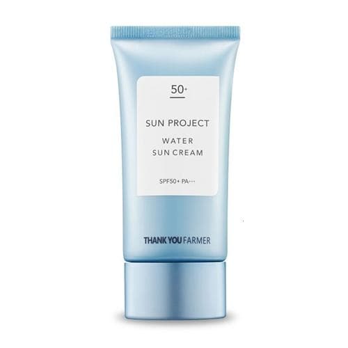 ProtoClinical k-beauty [THANK YOU FARMER] Sun Project Water Sun Cream SPF50+ PA+++ 50ml shown as a single sun cream package in a centered studio packshot on a white background