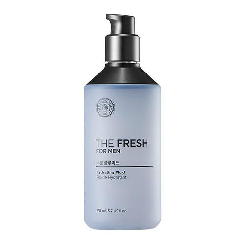 ProtoClinical k-beauty THE FACE SHOP The Fresh For Men Hydrating Fluid 200ml single upright pale blue bottle centered on a white background