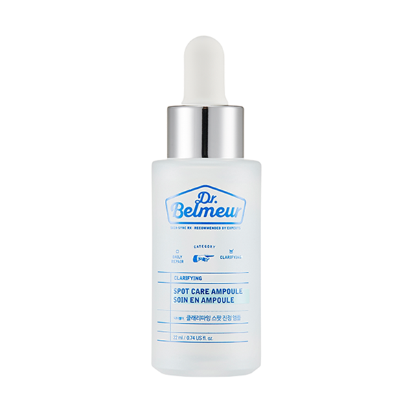 ProtoClinical k-beauty Dr.Belmeur Clarifying Spot Calming Ampoule 22ml single upright pale blue ampoule bottle centered on a plain white background