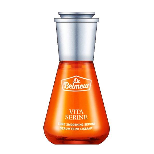 ProtoClinical k-beauty Dr.Belmeur Vita Serine Serum 45ml single upright amber serum bottle centered on a white background with soft mint and pink side accents
