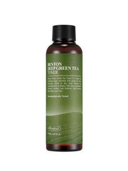 ProtoClinical k-beauty Benton Deep Green Tea Toner 150ml single upright deep green toner bottle centered on a white background with pale blue side accents